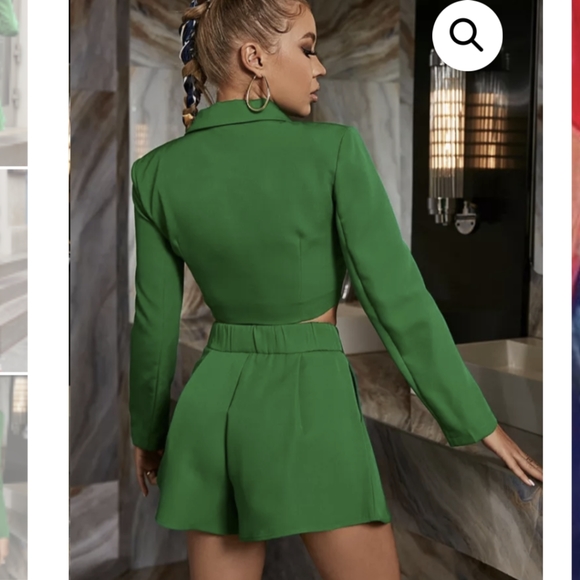 NWT GREEN DOUBLE BREASTED CROPPED MINI SHORT MATCHING SET SIZE: SMALL-LARGE - Picture 10 of 11